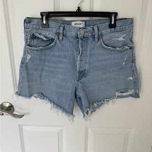Agolde Parker Distressed Long Jean Denim Shorts Swapmeet